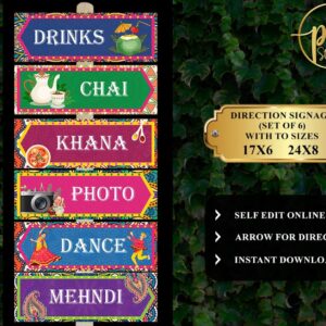 Mehndi Welcome Sign, Desi Wedding Decor, Directional Sign (Digital Template)
